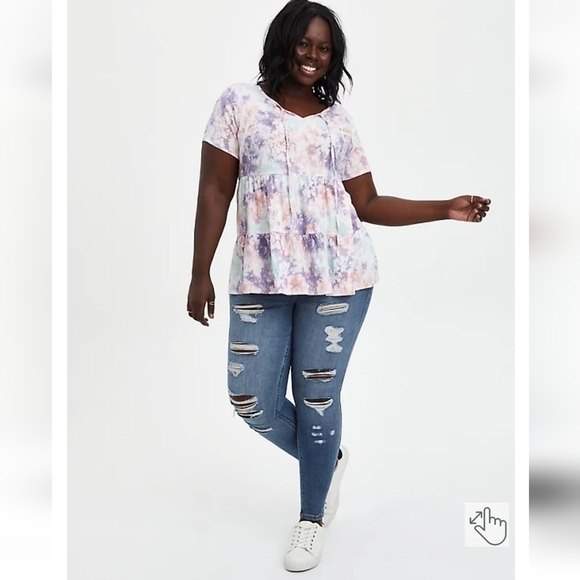 TORRID BABYDOLL RAYON SLUB TIE-FRONT TOP SIZE 1 - Picture 4 of 12